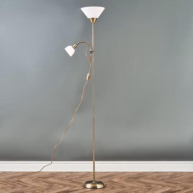 Mozz Mother and Child Adjustable Floor Lamp in Antique Brass