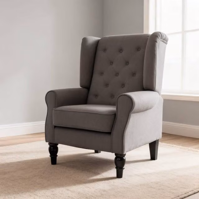 ERGOVEXA Retro Fabric Accent Chair in Grey with Solid Wood Frame, H 86 cm x W 74 cm x D 102 cm