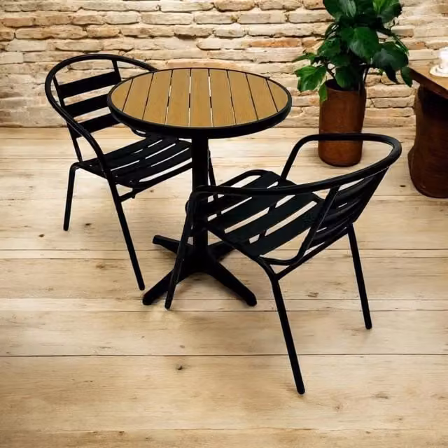 NESTLUNE 3 Piece Black Steel Balcony Furniture Set, W: 100 cm, D: 15 cm