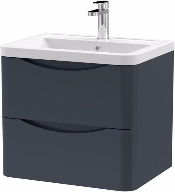 Balterley Dunwood 2 Drawer Wall Hung Vanity Basin Unit, Dark Grey, Width: 60 cm – 1
