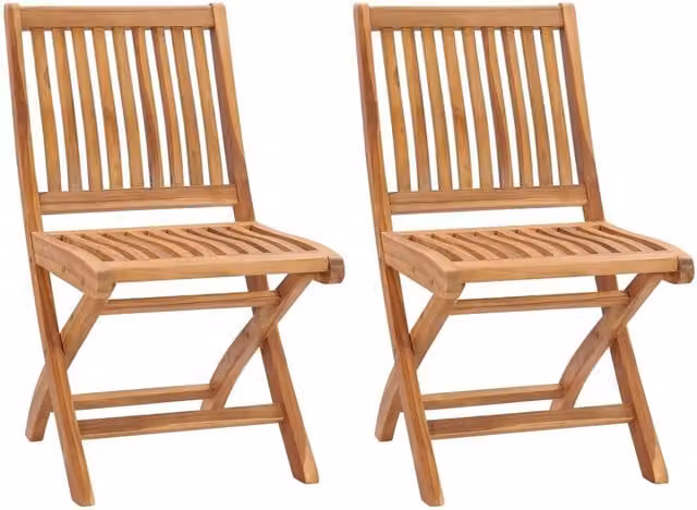 Berkfield Home Set of 2 Folding Garden Chairs in Brown Solid Teak Wood