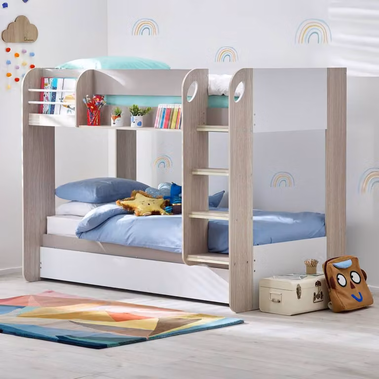 Cheshire Quartz Bunk and Underbed Single Bed in Taupe and Grey, W/D/H: 90 x 200 cm