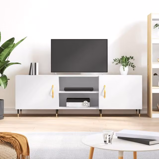 Berkfield Home Modern White TV Cabinet with Media Compartments, W/D/H: 150 x 50 x 50 cm