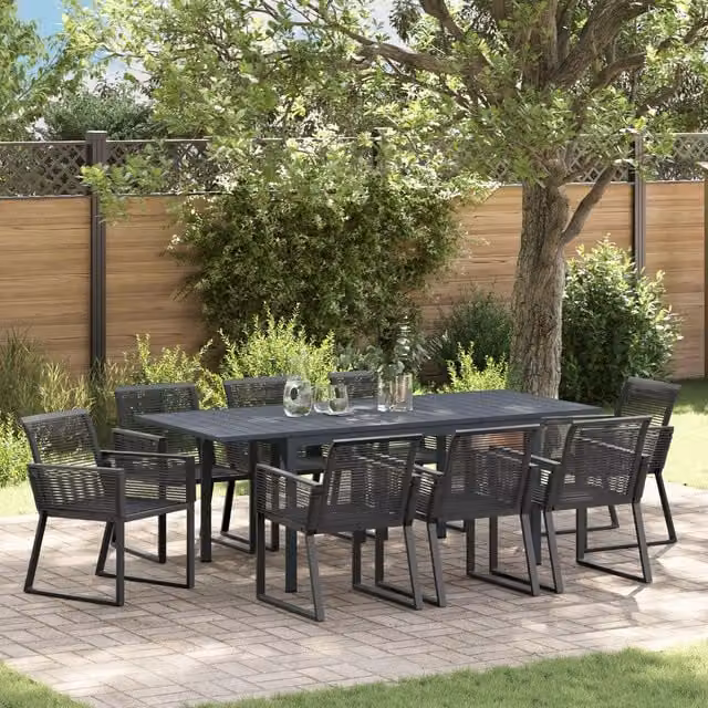 Berkfield Home 9 Piece Black Poly Rattan Extendable Garden Dining Set