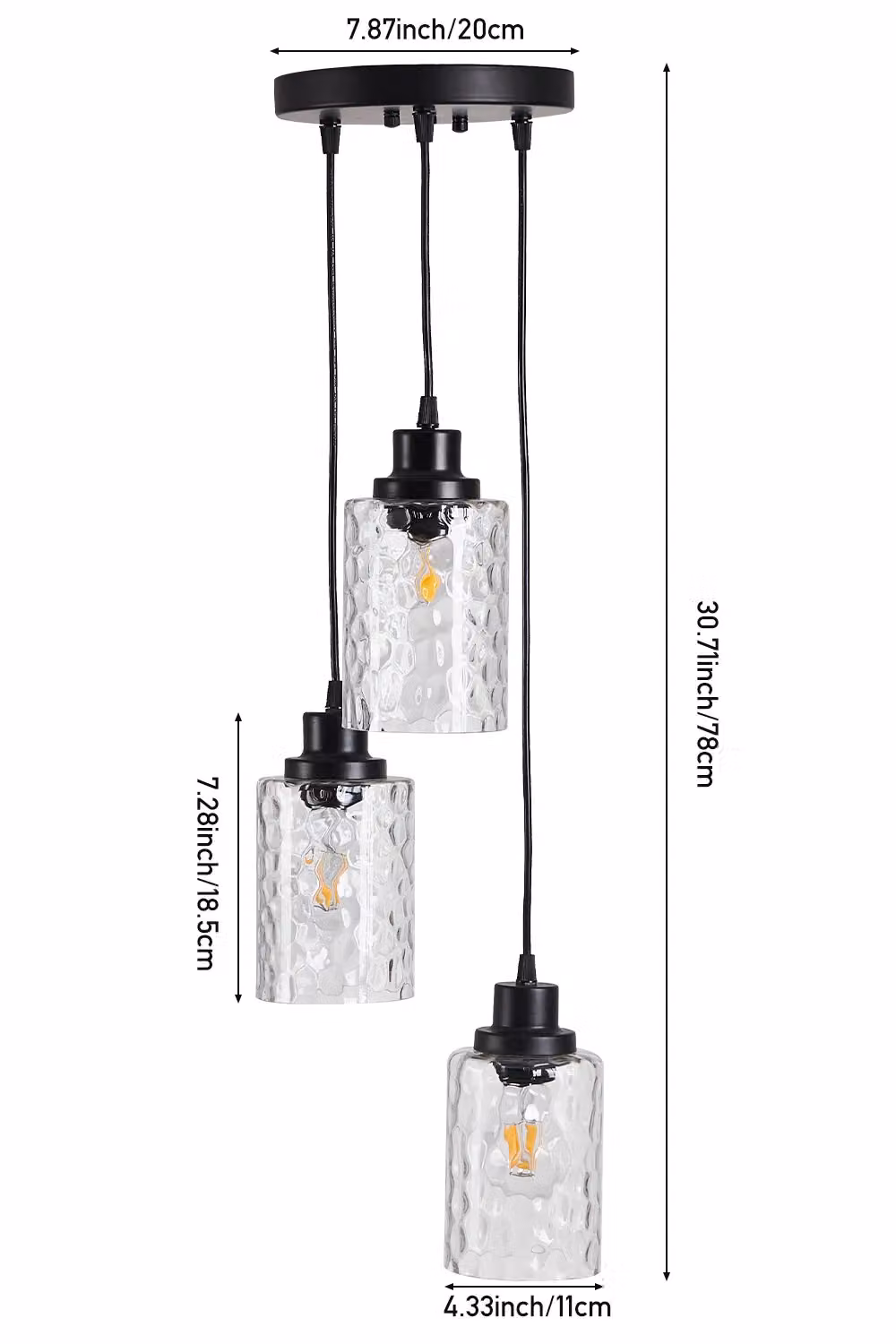 Living and Home Modern Black Pendant Light with Transparent Wave Glass Lampshade – 2