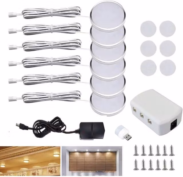 Ventryn White LED Under Cabinet Puck Light for Kitchen and Closets