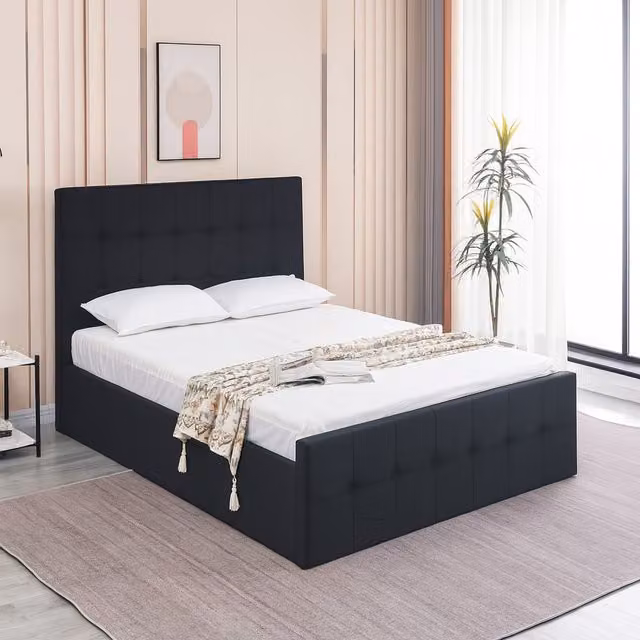 Kosy Koala Black Velvet Ottoman Double Bed, W/D/H: 140 x 200 x 130 cm