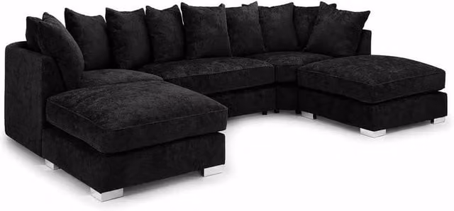 Home & Love Bishop U Shape Cinema Scatterback Corner Sofa in Alaska Black