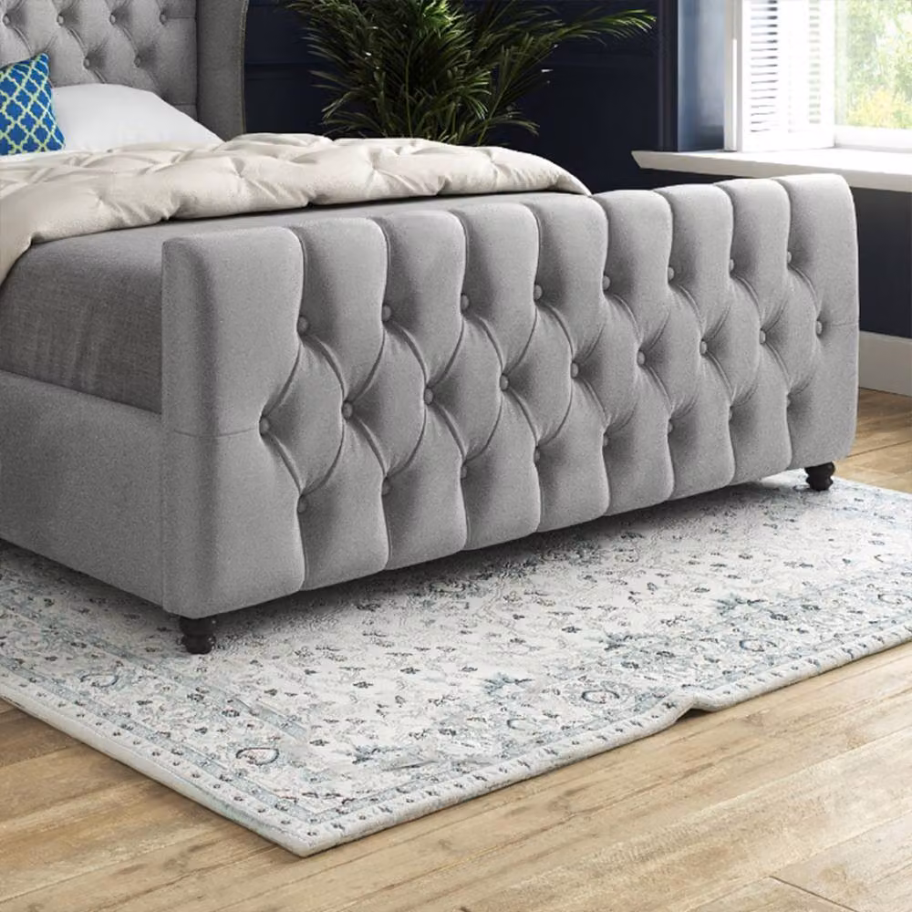 Casani Horning Small Single Upholstered Designer Bed Frame in Grey Soft Velvet – 5