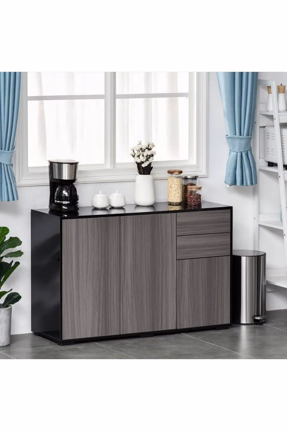 ERGOVEXA High Gloss Side Cabinet in Grey with 2 Drawers and Push-Open Design, W: 36.0 cm, D: 74.0 cm, H: 117.0 cm – 5