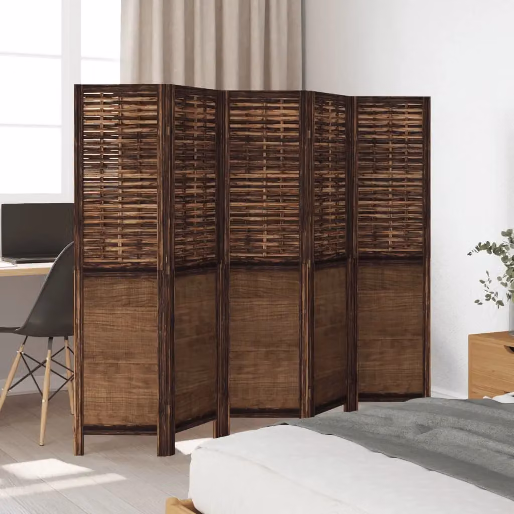 Berkfield Home 5-Panel Room Divider in Dark Brown Solid Paulownia Wood – 2