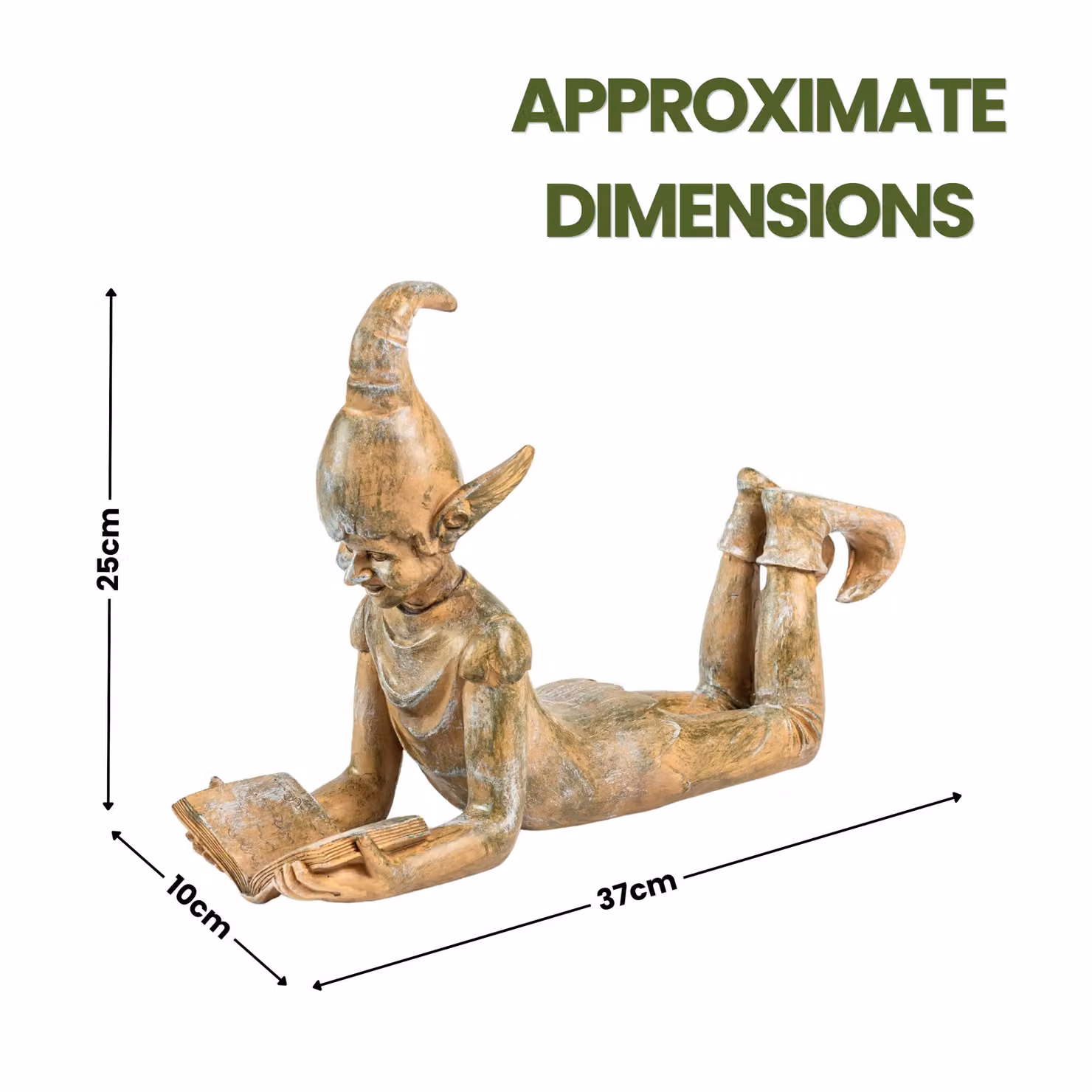 Marco Paul Elf Reading Resin Garden Ornament in Bronze – 2