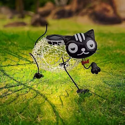 Globrite Metal Scroll Animal Cat Solar Light, Multi-colour Outdoor Garden Ornament with LED Lamp – 1