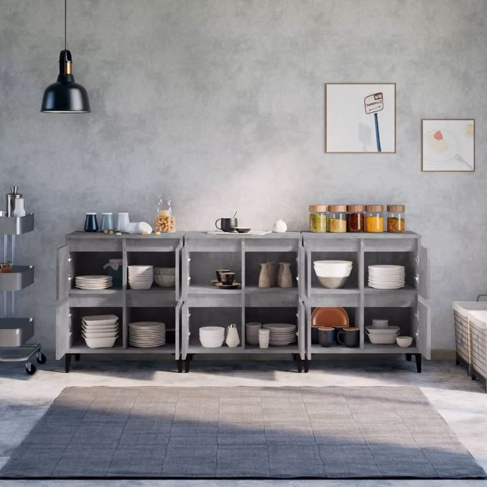 Berkfield Home Set of 3 Sideboards in Concrete Grey, MDF, W/D/H: 60 x 35 x 70 cm – 2