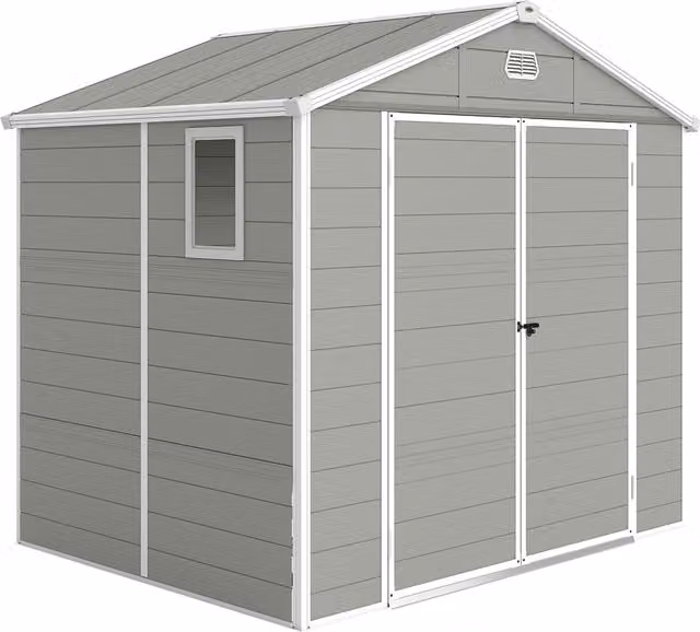 Outsunny Grey Storage Garden Shed with Aluminium Frame and Galvanised Foundation Kit