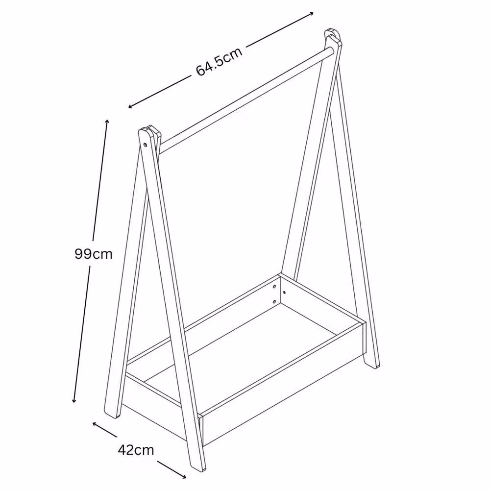 SPETLEK Wooden Kids Hanging Clothes Rail Rack with Extra Storage Shelf in White, H 99.0 cm x W 64.5 cm x D 42.0 cm – 2