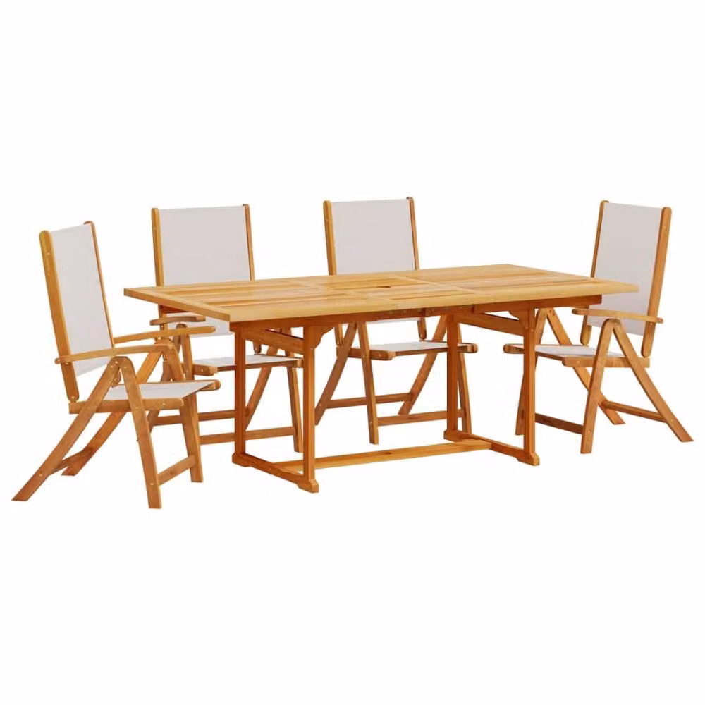 Berkfield Home 5 Piece Garden Dining Set in Brown Solid Acacia Wood and Textilene – 2