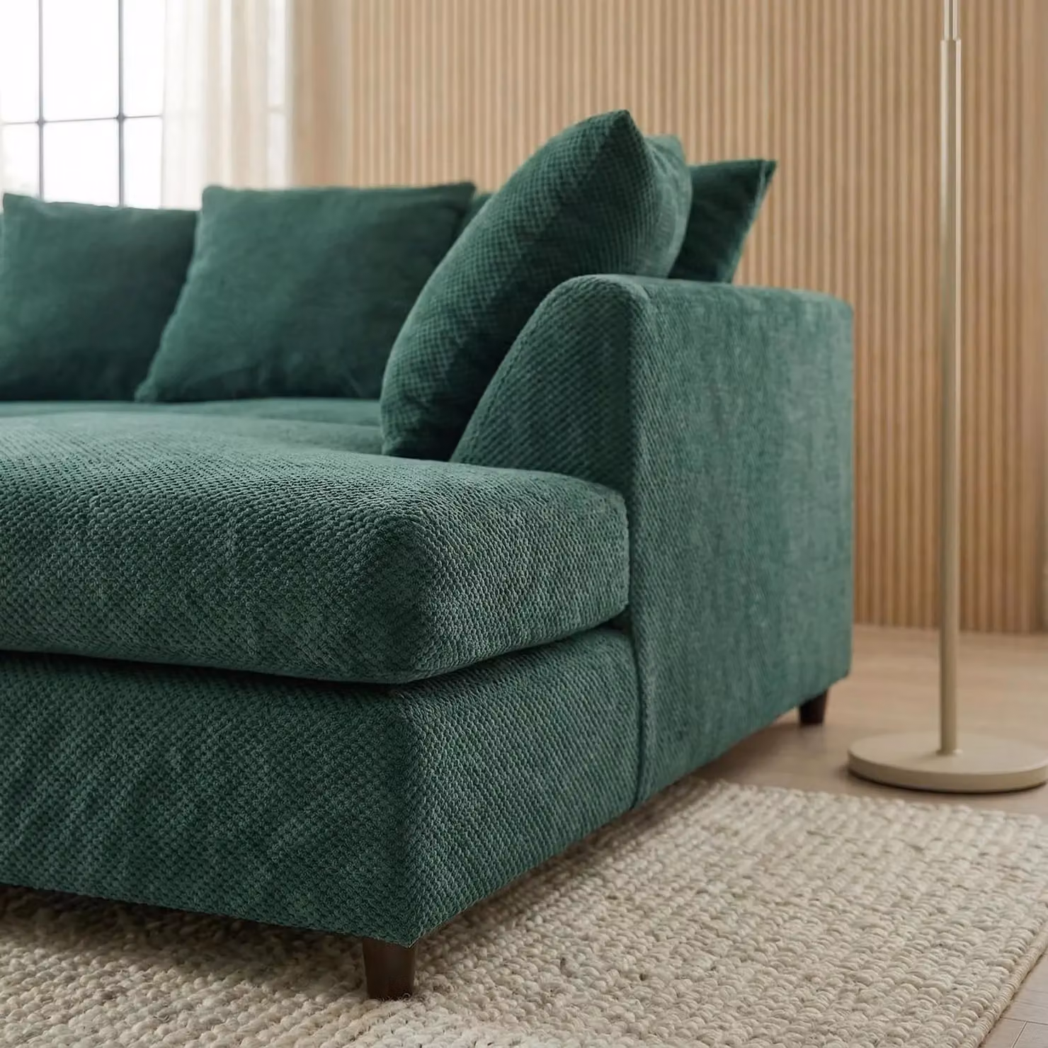 Abakus Direct Jumbo Grid Right Hand Corner Sofa in Green with Scatter Cushions – 4