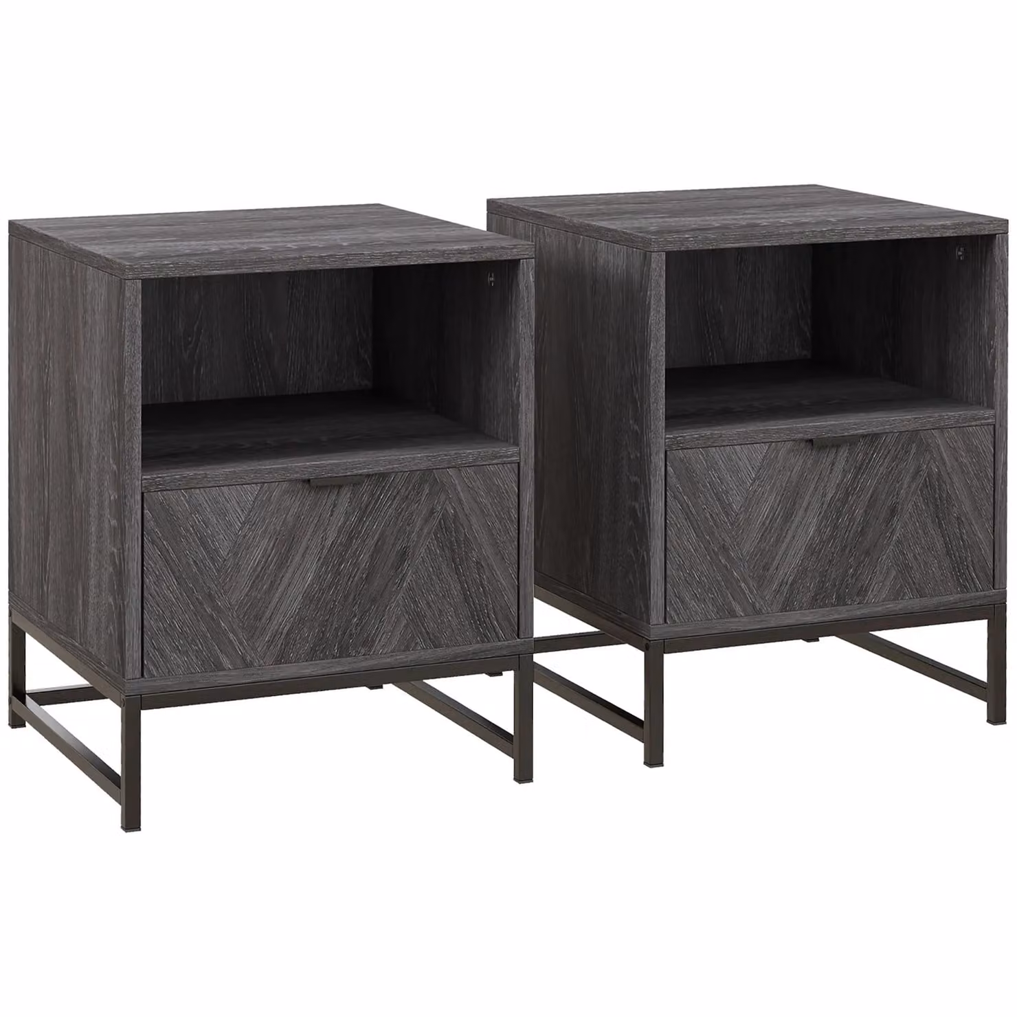 HOMCOM Industrial Bedside and Sofa Side Table with Drawer and Shelf in Dark Grey and Black – 1