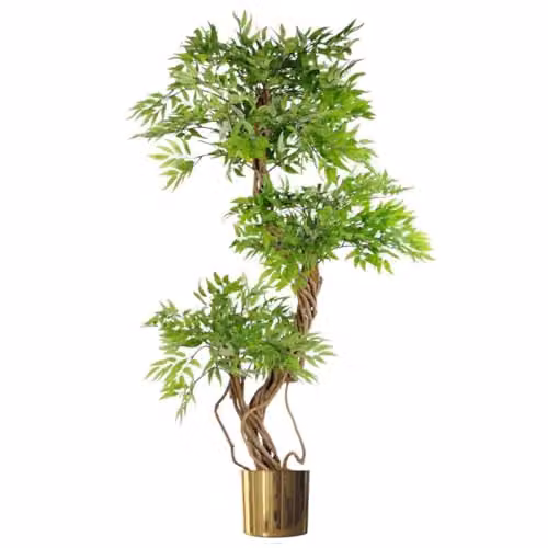 Botanik 140cm Japanese Fruticosa Ficus Artificial Tree with Gold Metal Planter in Green – 2