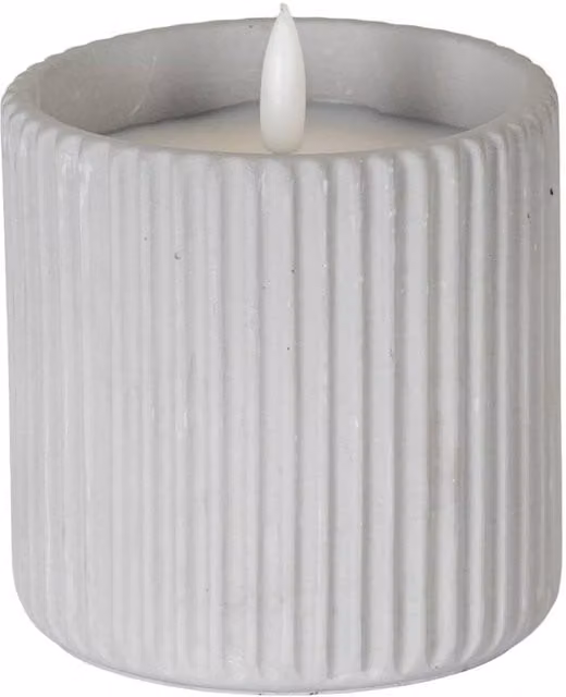 KDMD Luxe Collection Natural Glow Chalk Ribbed Large LED Pillar Candle in Light Grey – 1
