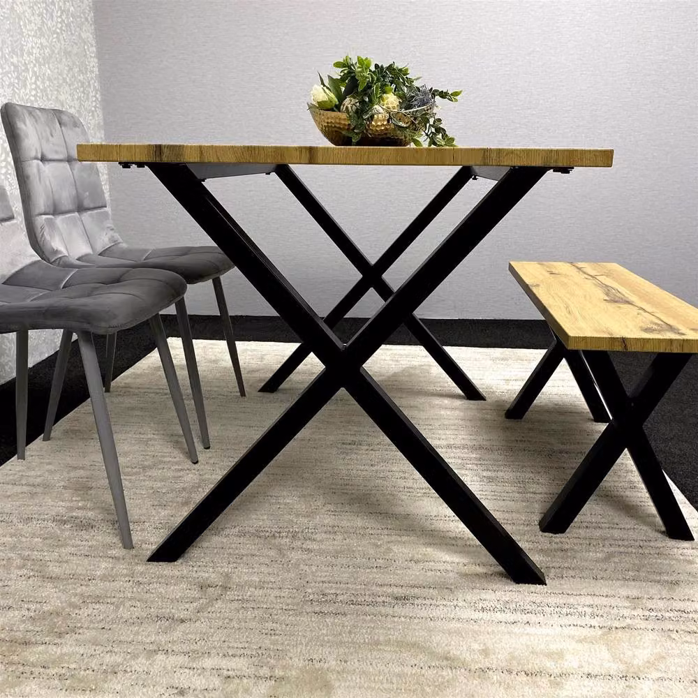 KOSY KOALA Brown Wooden Dining Set with 2 Grey Velvet Chairs and Bench – 3