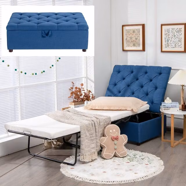 Gymax Convertible Sofa Bed Folding Ottoman Sleeper in Blue