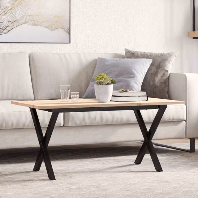 Berkfield Home X-Frame Coffee Table in Brown Solid Pine and Steel, W: 100 cm, D: 50 cm, H: 45 cm – 1