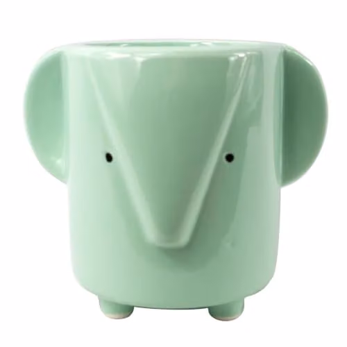 Leaf Blue Elephant Ceramic Tabletop Planter, Height: 13 cm