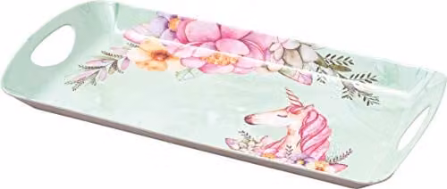 St Helens Home & Garden Melamine Rectangular Serving Tray with Handles, Unicorn, Turquoise, W: 40.5 cm, D: 20.5 cm, H: 4 cm