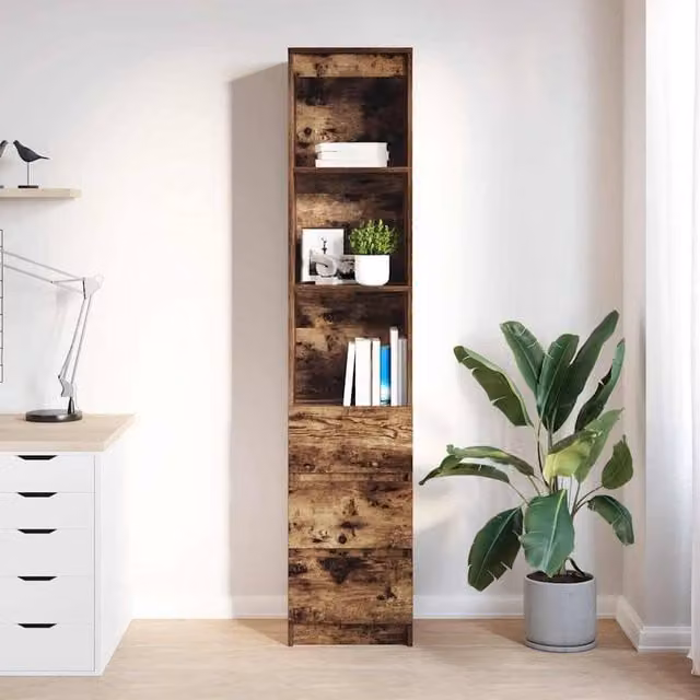 Berkfield Home Smoked Oak Highboard in Brown, W/D/H: 37.5 x 35 x 180 cm