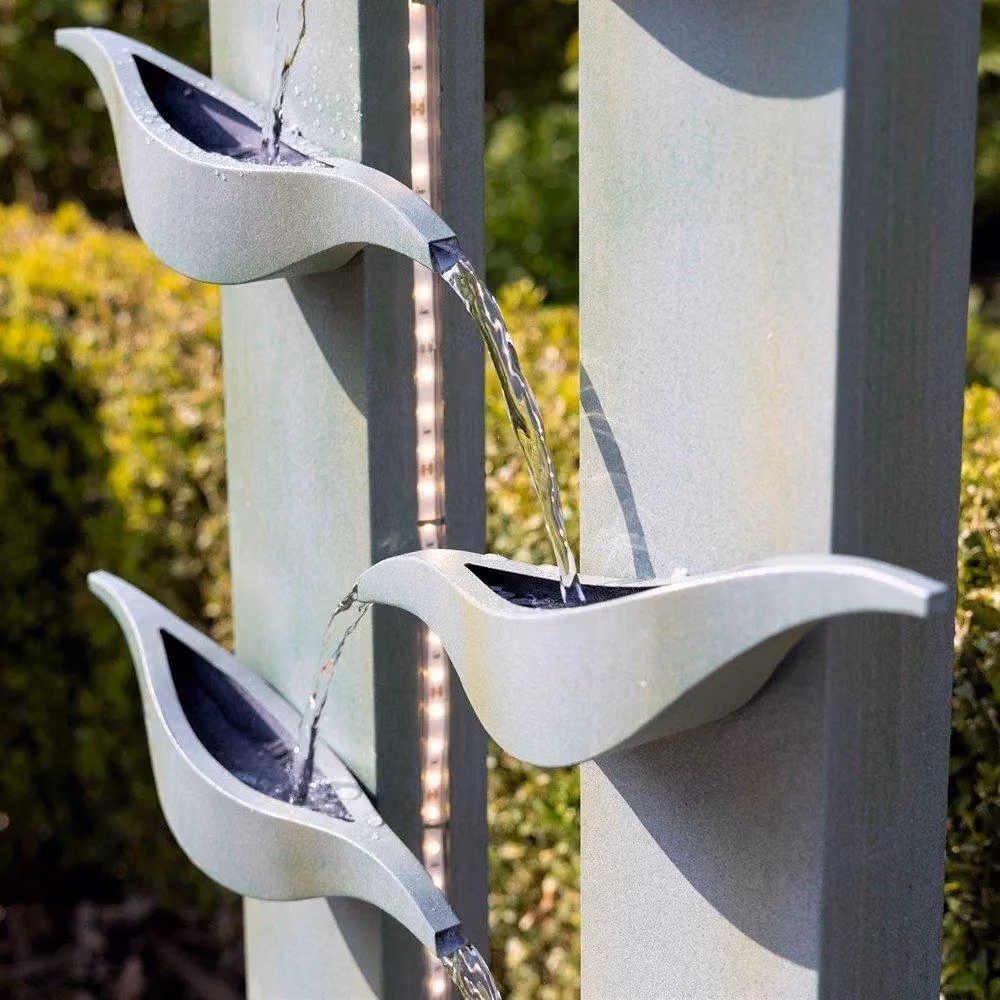 Primrose Elvas Tiered Cascading Zinc Water Feature with Lights in Grey, Height: 123 cm – 4