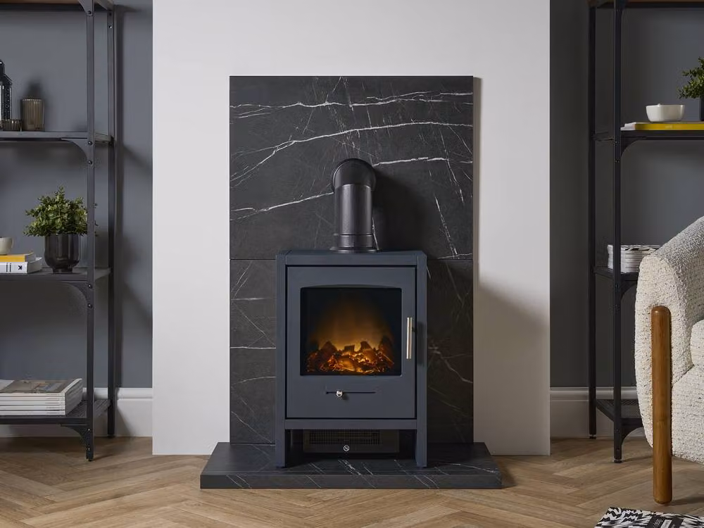 Acantha x2 Tile and Hearth Set in Black Marble Effect – 3