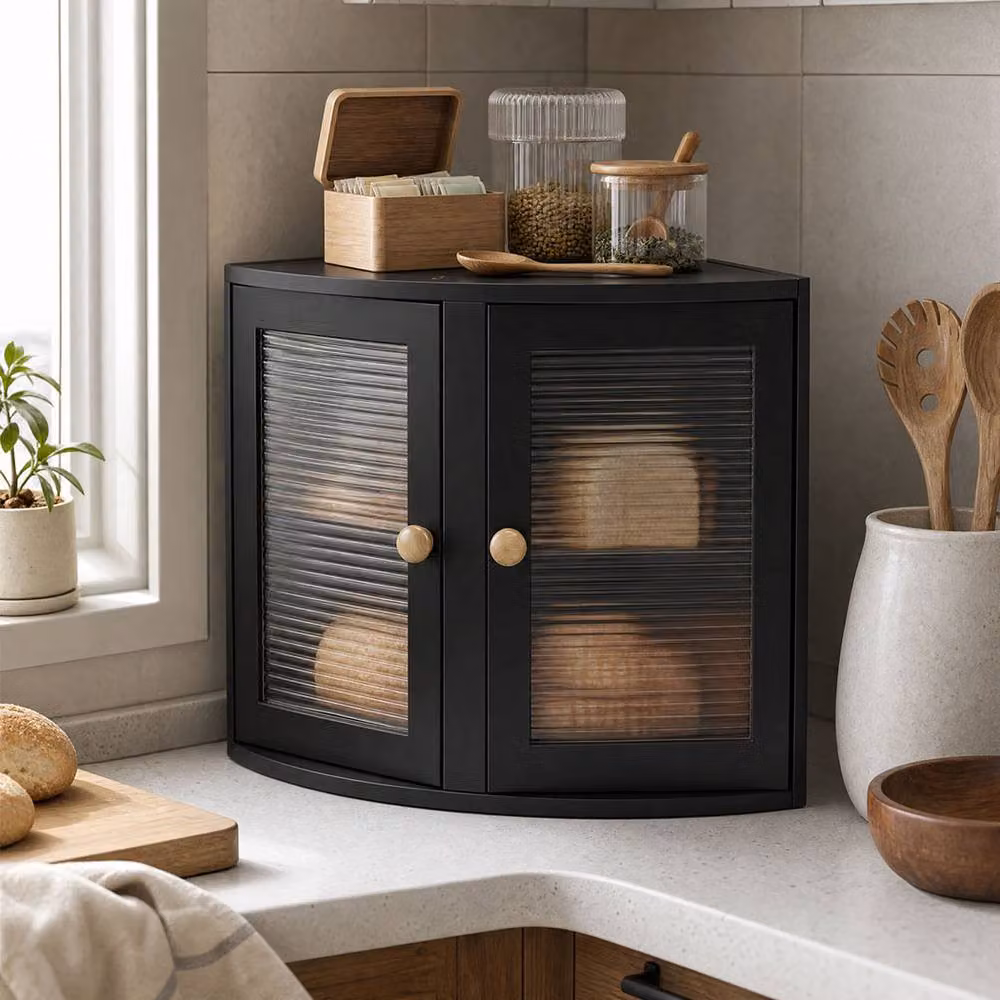 Toque Black Double-Layer Bamboo Corner Bread Bin – 3