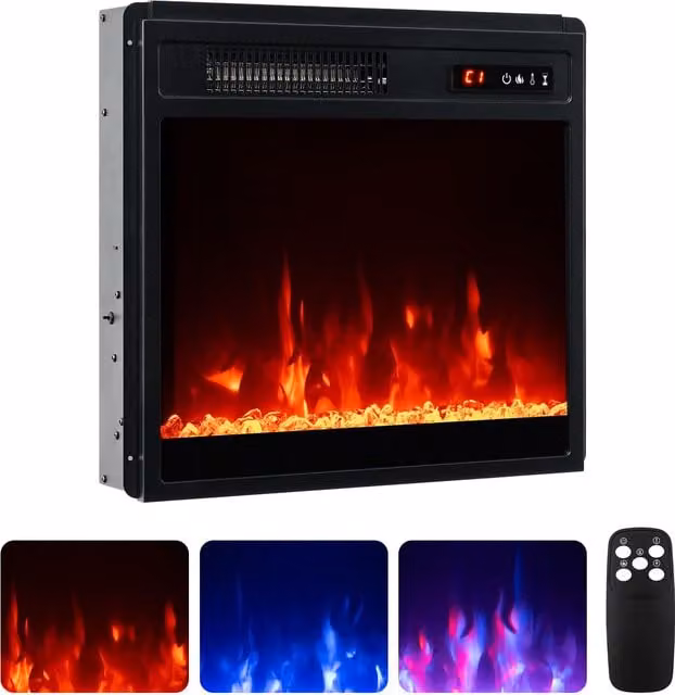 Costway 18 inch Electric Fireplace Insert Heater in Black