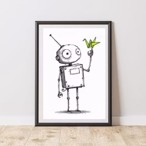 60 Second Makeover Robot Sketch Multicolour Illustration Paper Poster, A4
