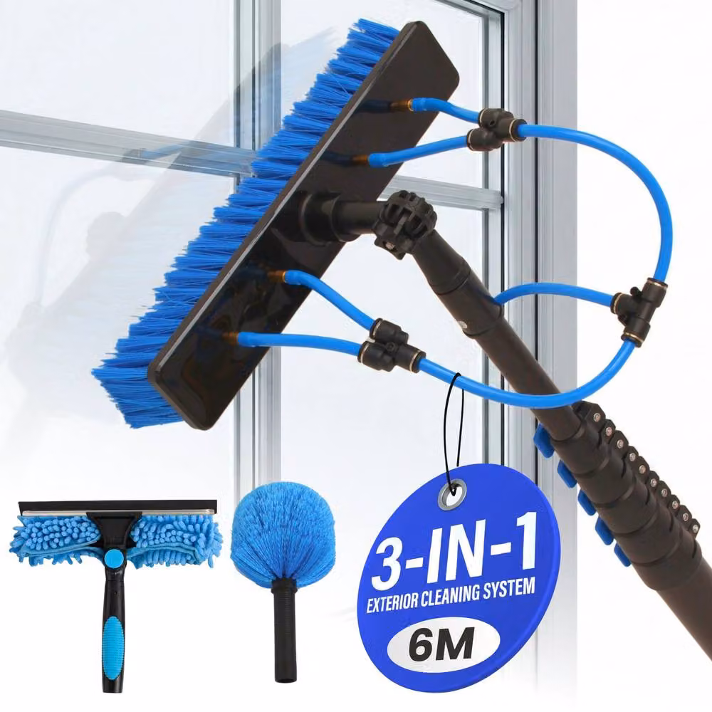 Novecrafto Blue Water Fed Telescopic Window Cleaning Pole and Brush Kit 6m – 6