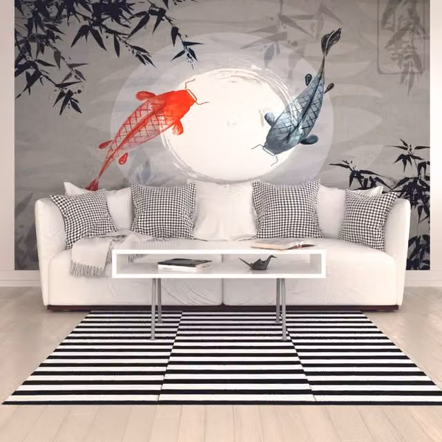 Origin Murals Watercolour Koi Oriental Wall Mural in Red, Black and Multicolour