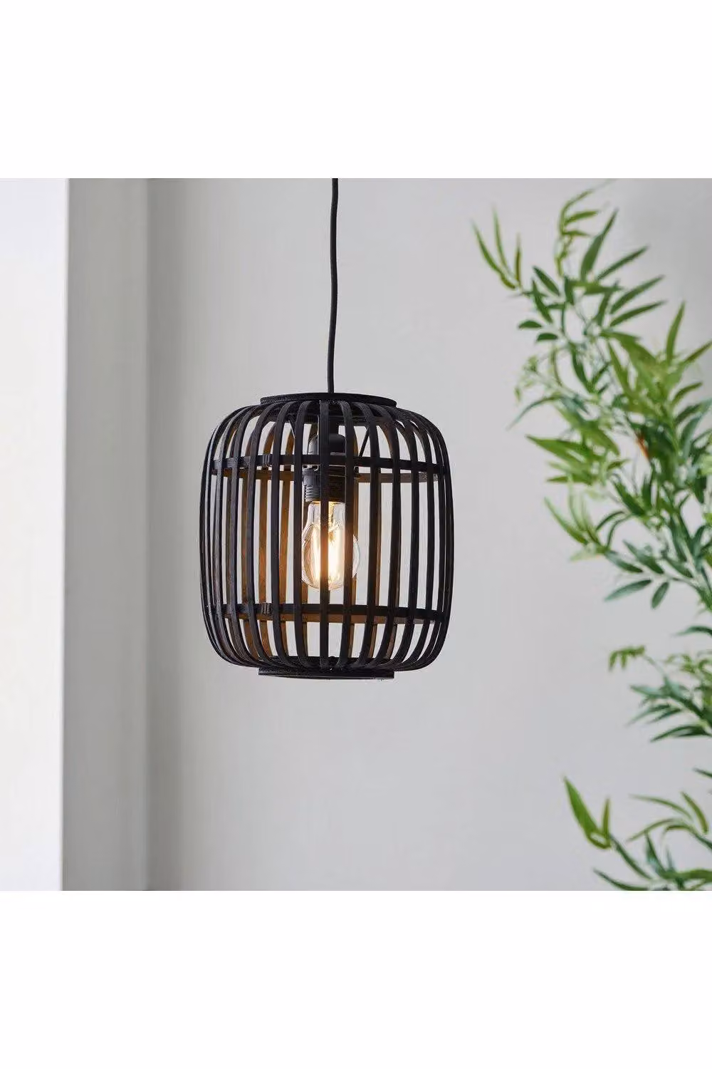 Netlighting Mathias Single Pendant Ceiling Lamp in Dark Bamboo and Matt Black – 2