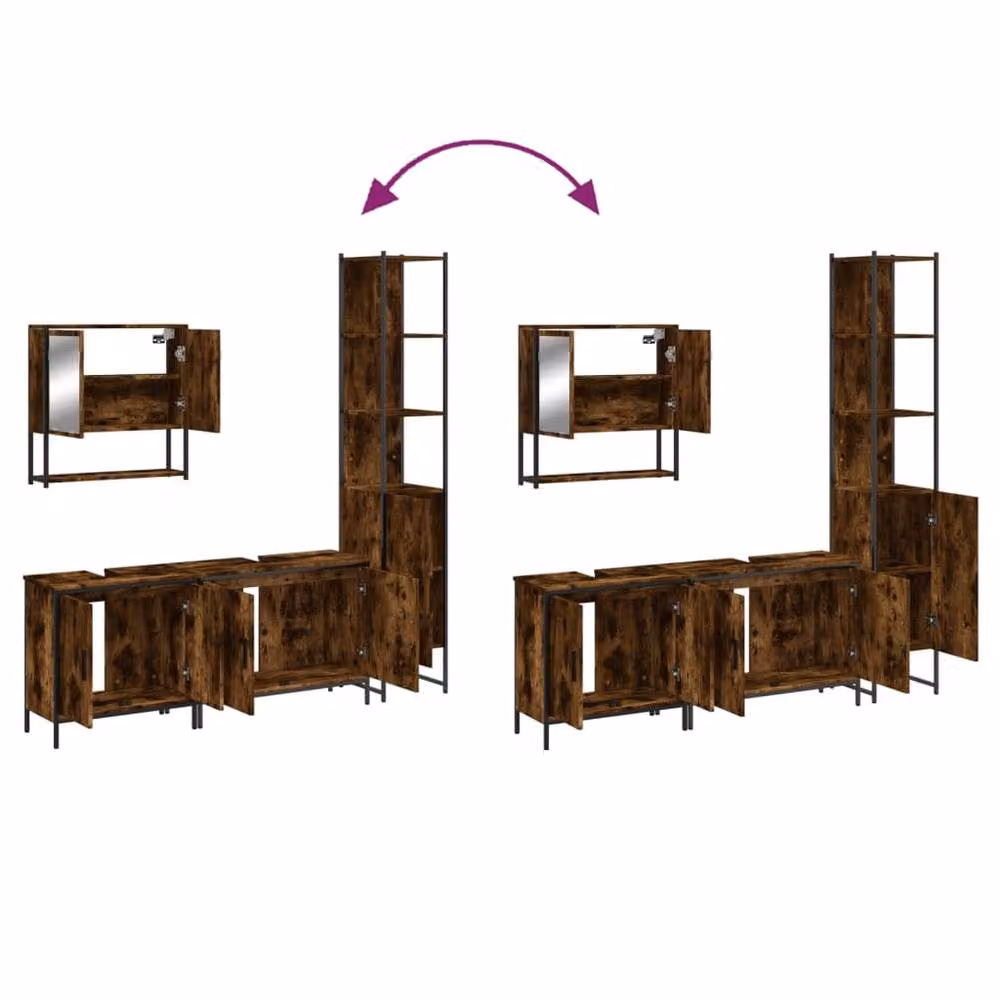 Berkfield Home 4 Piece Industrial Bathroom Furniture Set in Brown Smoked Oak – 4