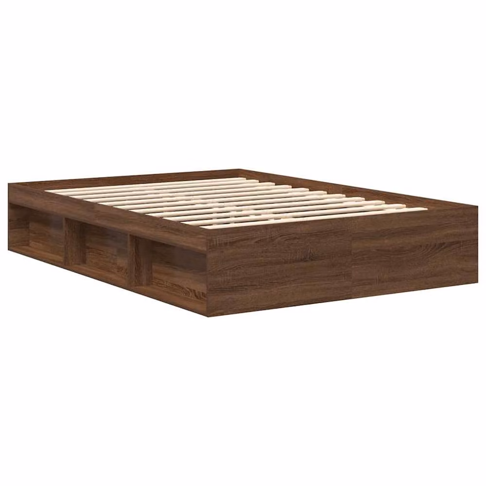 Berkfield Home Modern Bed Frame in Brown Oak with Side Compartments, W/D/H: 200 x 120 x 35 cm – 3
