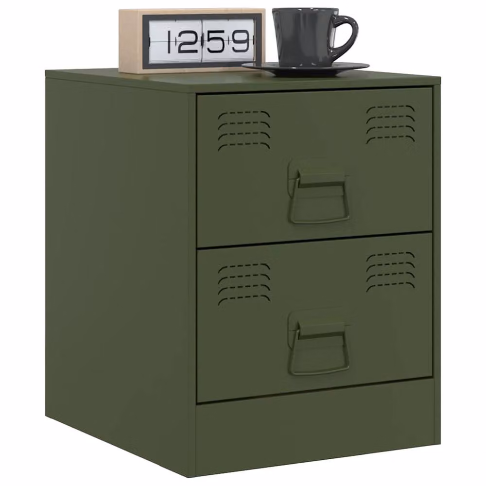 Berkfield Home Set of 2 Green Metal Bedside Cabinets, W/D/H: 34.5 x 39 x 44 cm – 3