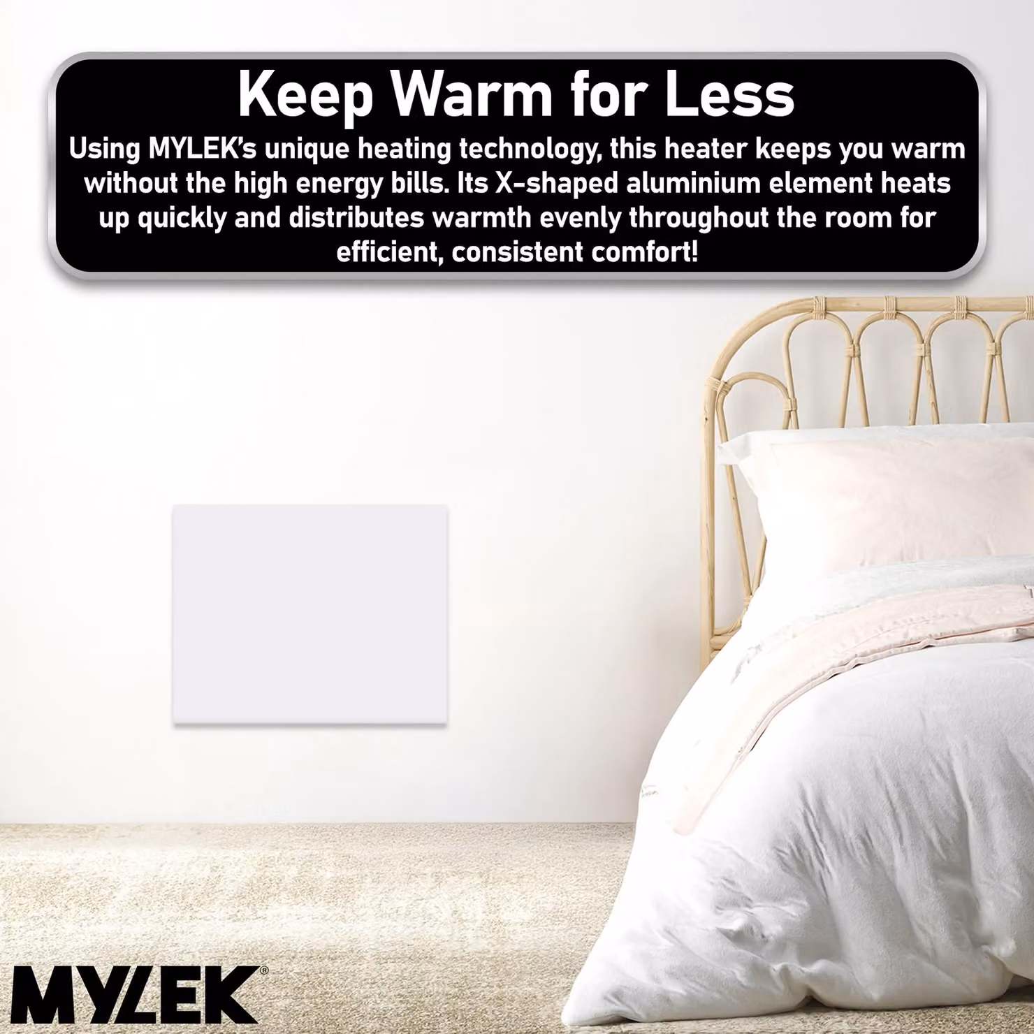 MYLEK 1kW Slimline Electric Panel Convector Heater with WiFi App Control, White, Wall Mounted – 4