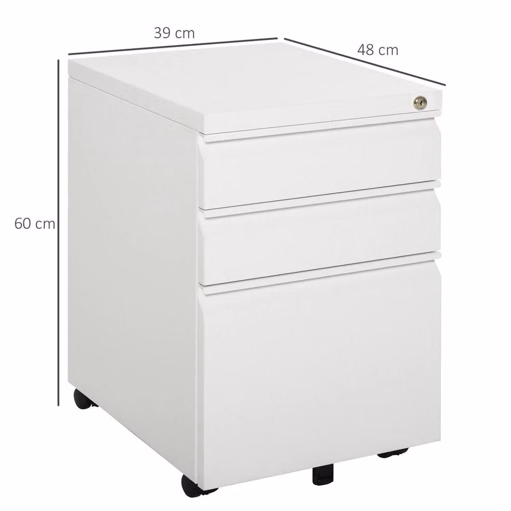 Havendro 3 Drawer Lockable Metal Filing Cabinet in White, W/D/H: 60 x 48 x 60 cm – 2