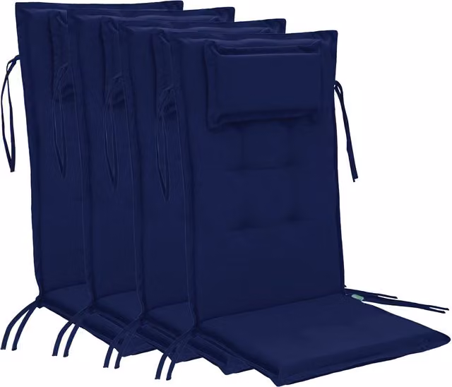 Gardenista Navy Blue Highback Outdoor Garden Chair Cushion Set of 4 with Ties