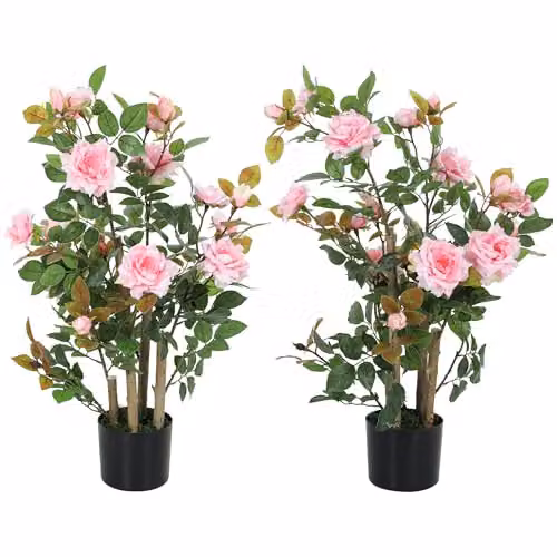HOMCOM Set of 2 Pink Artificial Rose Trees, Height: 90 cm