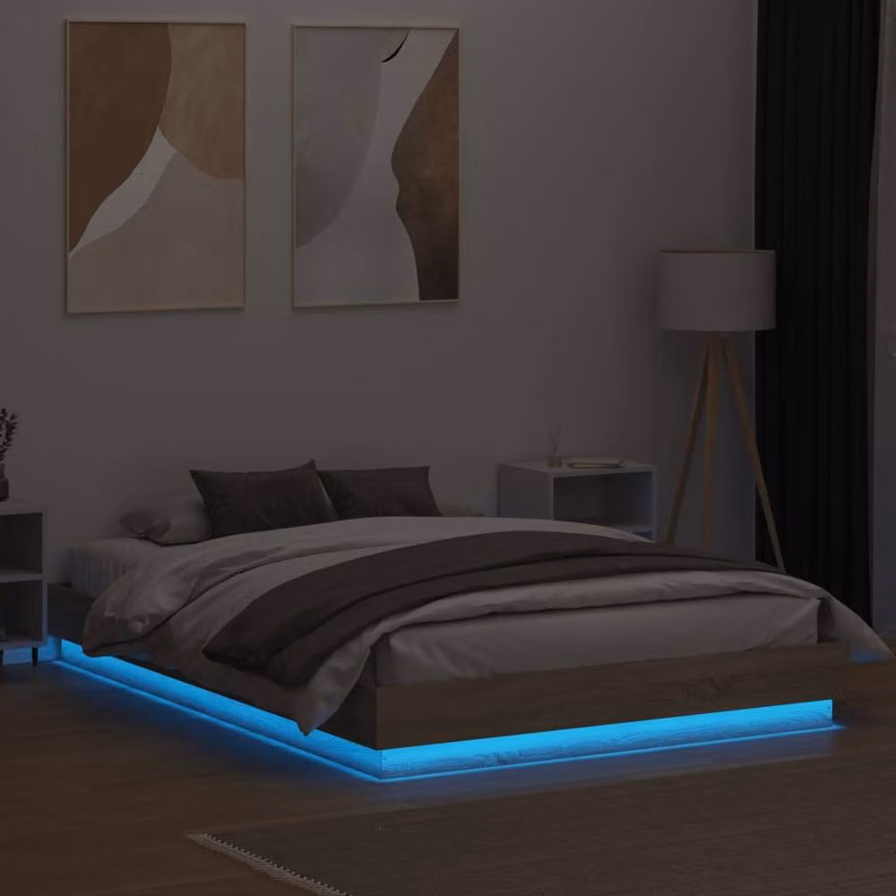 Berkfield Home Durable King Size Bed Frame with LED Under-Bed Lighting in Sonoma Oak Light Brown, W/D/H: 153 x 203 x 23 cm – 3