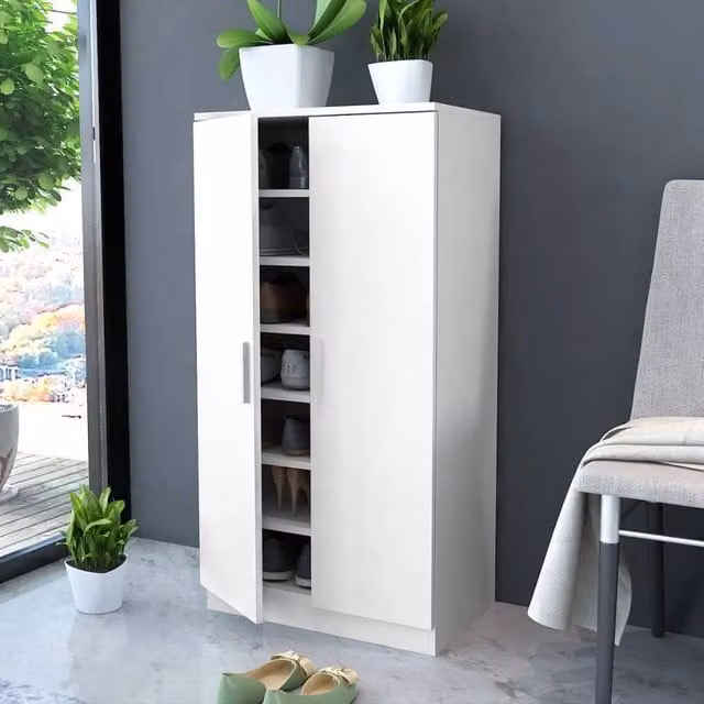 Berkfield Home Modern White Shoe Cabinet with 7 Internal Shelves and Hinged Doors