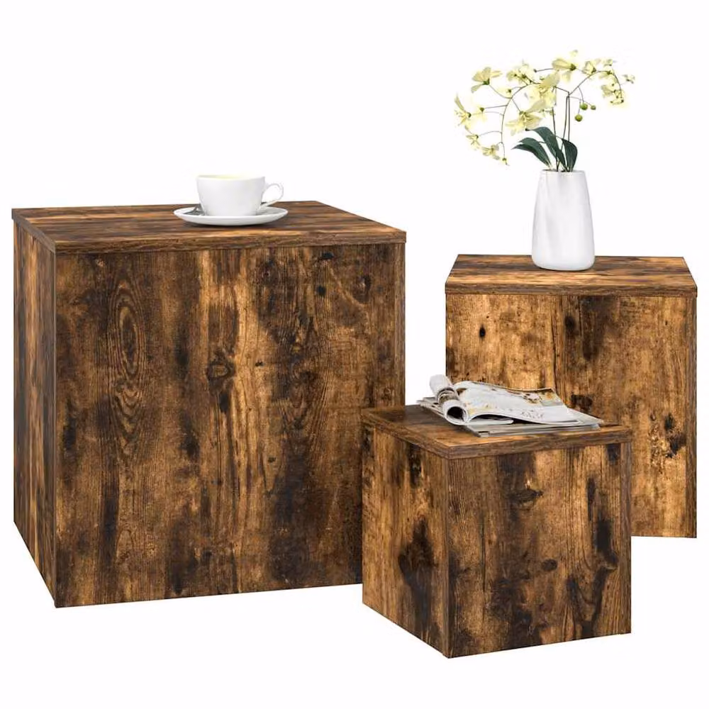 Berkfield Home Set of 3 Nested Side Tables in Smoked Oak Brown Engineered Wood – 3