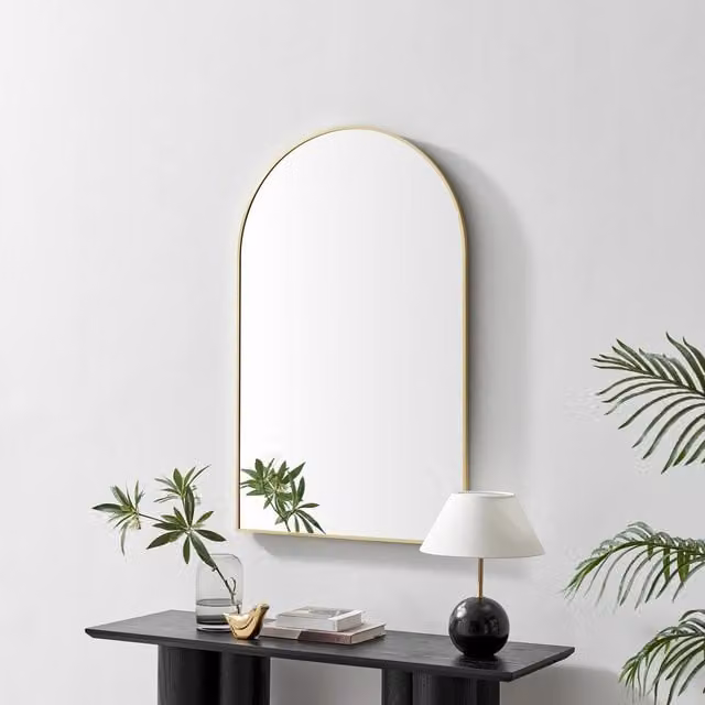 FurnitureboxUK Charlie Metal Large Arch Mantel Mirror, Gold, W: 110 cm, H: 70 cm